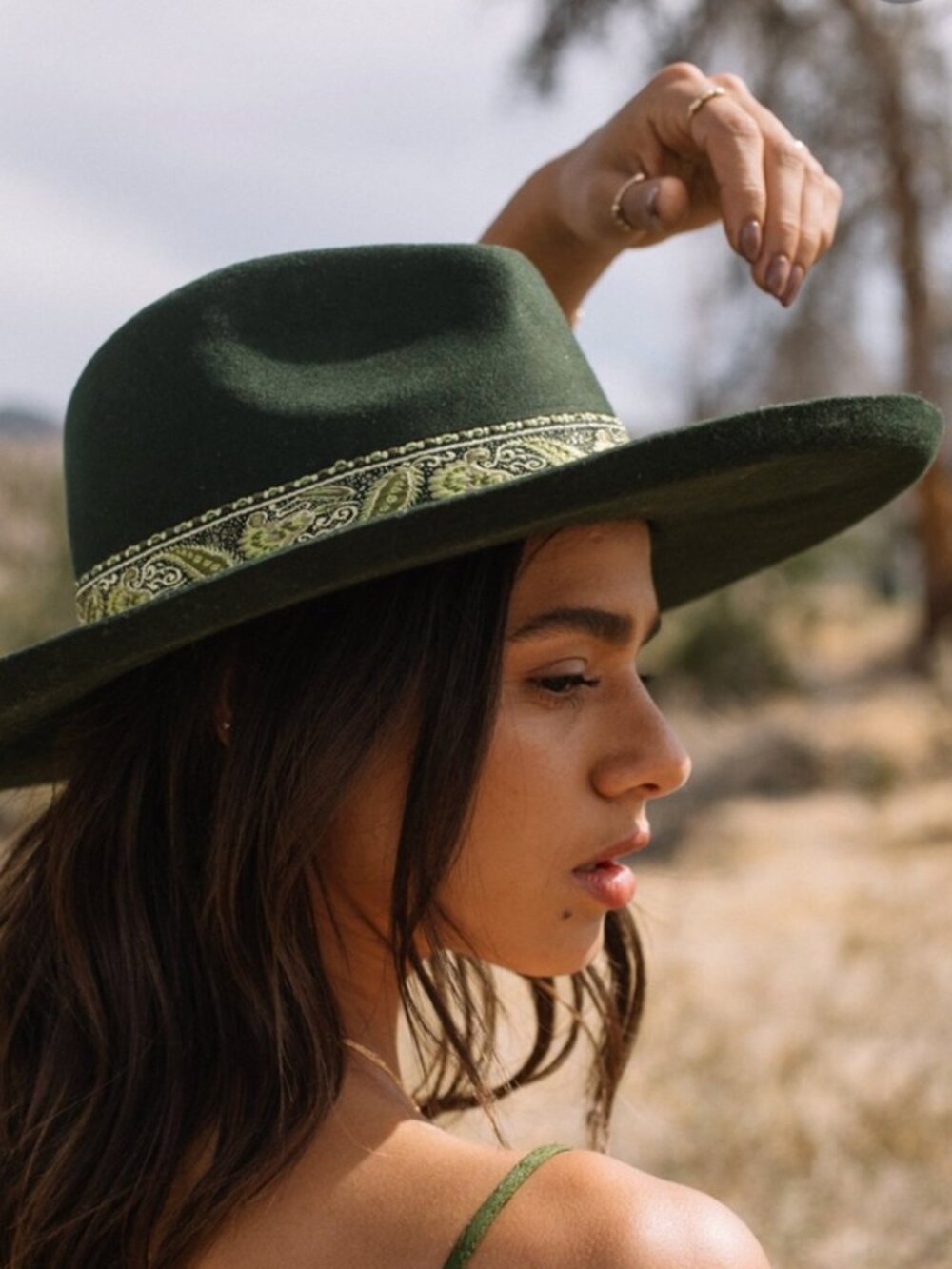 Lack of Color Melodic Fedora Forest Green with Embroidered Yellow Band Small